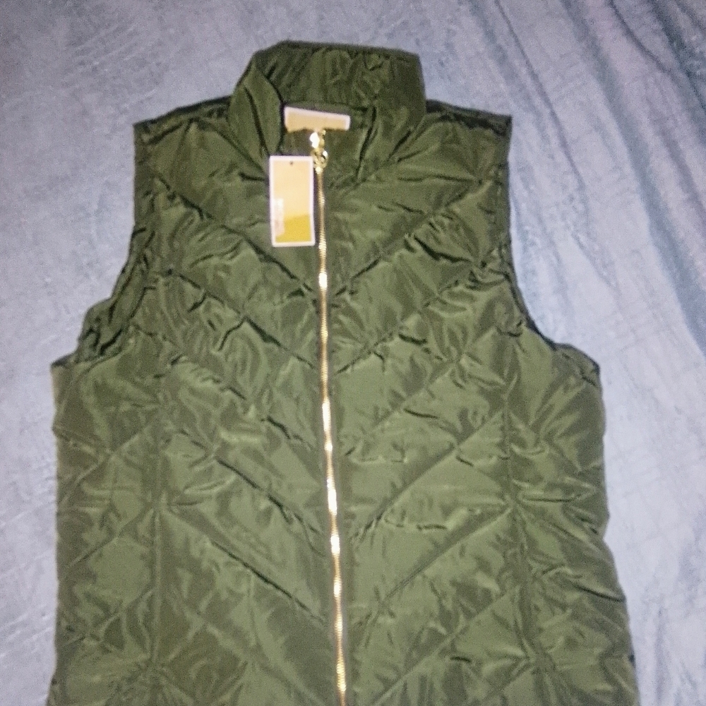 NWT Designer Michael Kors Army Green Quilted Warm Winter Vest Luxury Women XL